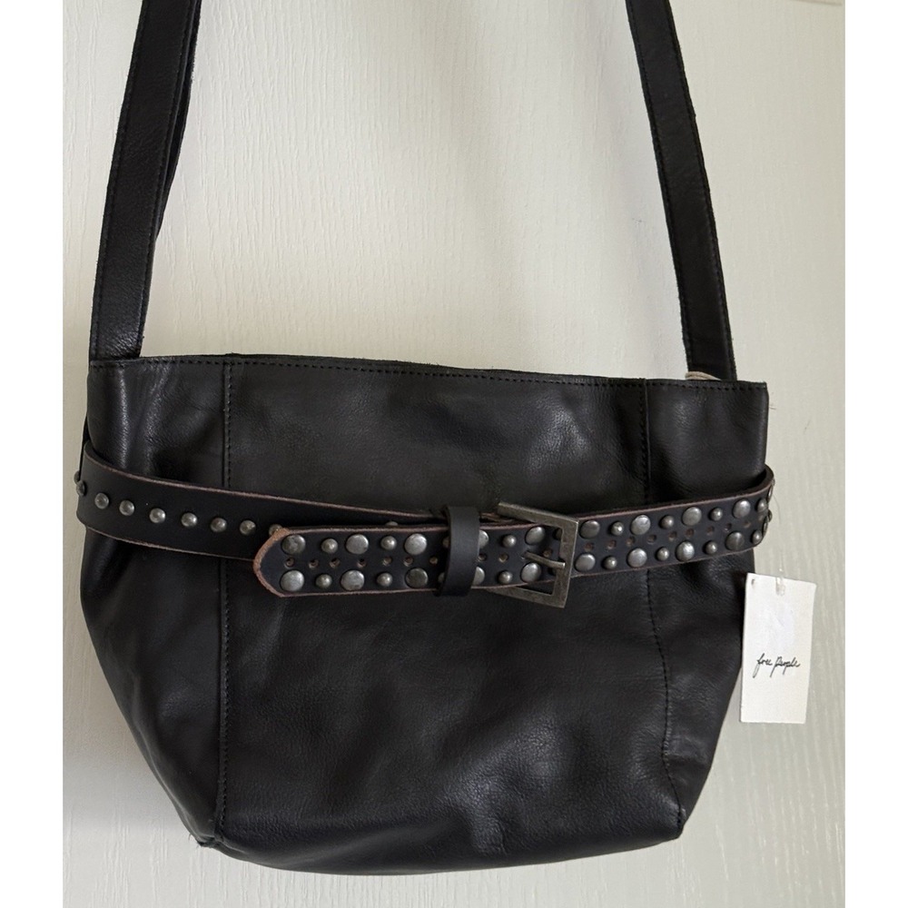 NWT Free People Embellished Studded Leather Bucket Crossbody Bag Black - Picture 3 of 14